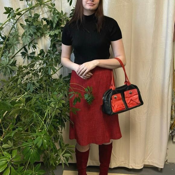 Vintage Peter Kent Buenos Aires Purse Black and Red Leather Baguette Bag - Picture 4 of 7